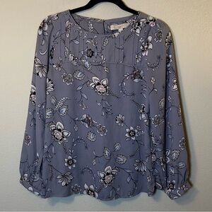 Womens Small Blouse THE LOFT Floral Periwinkle Flowy Boho Office Capsule
